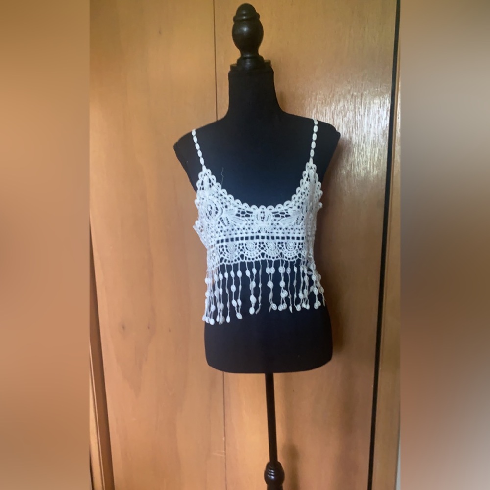 Cropped crochet cover up top